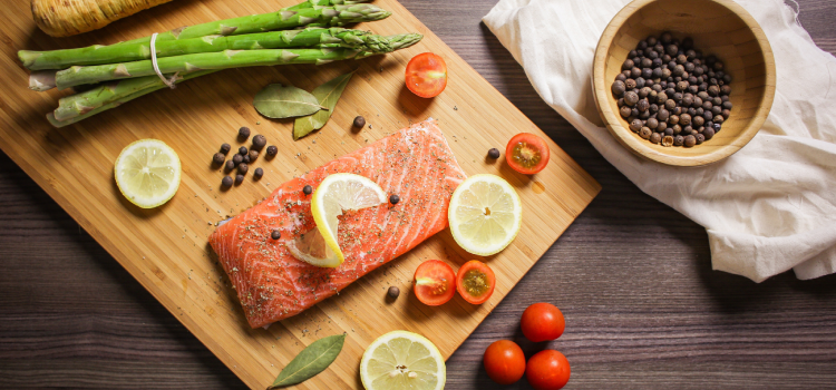 food fish citrus salmon on cutting board